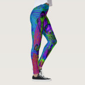 Psychedelisch Lila und Limettengrüne Lily-Blume Leggings (Rechts)