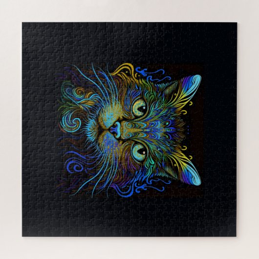 Psychedelisch Maine Coon Cat in Blau Puzzle (Horizontal)