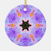 Psychedelisch Mandala Blume Blau Rosa und Gelb Keramik Ornament (Vorne)