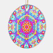 Psychedelisch Mandala Blume Blau Rosa und Gelb Keramik Ornament (Links)