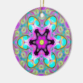 Psychedelisch Mandala Blume Blau Rosa und Gelb Keramik Ornament (Links)