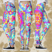 Psychedelisch Mandala Blume Blau Rosa und Gelb Leggings