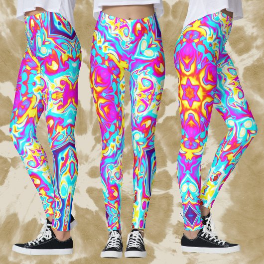Psychedelisch Mandala Blume Blau Rosa und Gelb Leggings