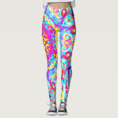 Psychedelisch Mandala Blume Blau Rosa und Gelb Leggings (Vorderseite)