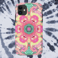 Psychedelisch Mandala Blume Grün Rosa und Gelb