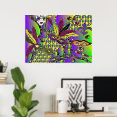 Psychedelisch Mardi Gras Feather Masken Print Post Poster (Heimbüro)