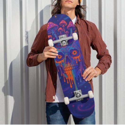 Psychedelisch Melting Skull Mushroom Galaxy Skateboard
