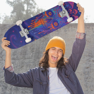 Psychedelisch Melting Skull Mushroom Galaxy Skateboard