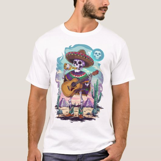 Psychedelisch mexikanische Skelettgetränke Tequila T-Shirt (Vorderseite)