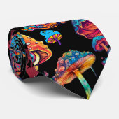 Psychedelisch Mushroom Muster 3D Black BG Krawatte (Gerollt)