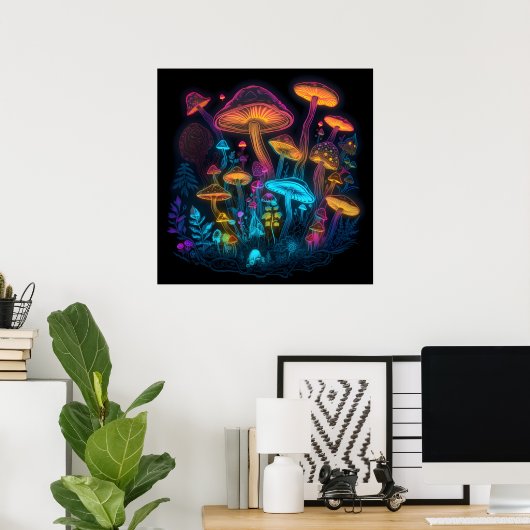 Psychedelisch Mushroom Poster Neon Bright Dunkle G (Heimbüro)