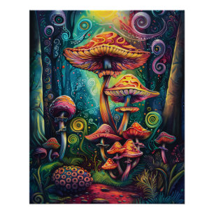Psychedelisch Mushrooms Funky Colorful Artwork Poster