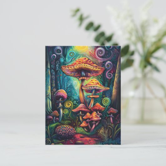 Psychedelisch Mushrooms Funky Colorful Artwork Postkarte (Stehend Vorderseite)