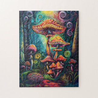 Psychedelisch Mushrooms Funky Colorful Artwork Puzzle