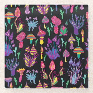 Psychedelisch Mushrooms Rainbow Colors Pattern Glasuntersetzer