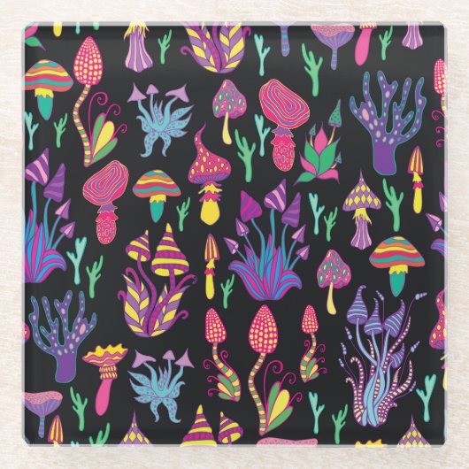 Psychedelisch Mushrooms Rainbow Colors Pattern Glasuntersetzer (Vorderseite)