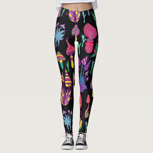 Psychedelisch Mushrooms Rainbow Colors Pattern Leggings (Vorderseite)