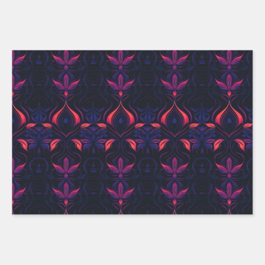 Psychedelisch Neon Blume Jugendstil-Muster Geschenkpapier Set (Vorderseite 3)