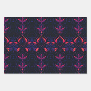 Psychedelisch Neon Blume Jugendstil-Muster Geschenkpapier Set