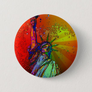 Psychedelisch NYC Rainbow Color Statue of Liberty  Button