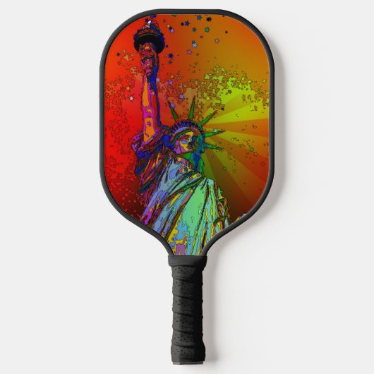 Psychedelisch NYC Rainbow Color Statue of Liberty Pickleball Schläger (Vorderseite)