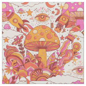 Psychedelisch Pilz und Rockets Retro Trippy Stoff (Nahaufnahme)
