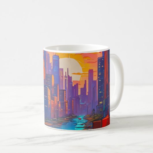 Psychedelisch Pink Cityscape mit Fluss Kaffeetasse (VorderseiteRechts)