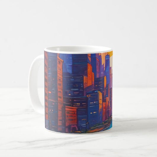 Psychedelisch Pink Cityscape mit Fluss Kaffeetasse (Vorderseite Links)