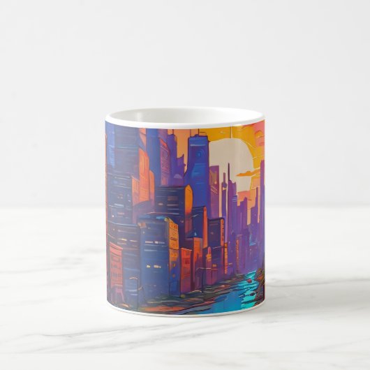 Psychedelisch Pink Cityscape mit Fluss Kaffeetasse (Mittel)