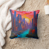 Psychedelisch Pink Cityscape mit Fluss Kissen (Decke)