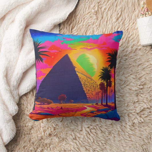 Psychedelisch Pink Orange ägyptische Pyramide Kissen (Decke)