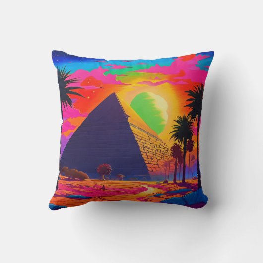 Psychedelisch Pink Orange ägyptische Pyramide Kissen (Rückseite)