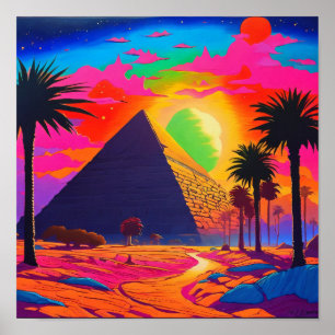 Psychedelisch Pink Orange ägyptische Pyramide Poster