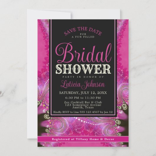 Psychedelisch Pink Swirl Fraktal Spitzen Brautpart Einladung (Vorderseite)