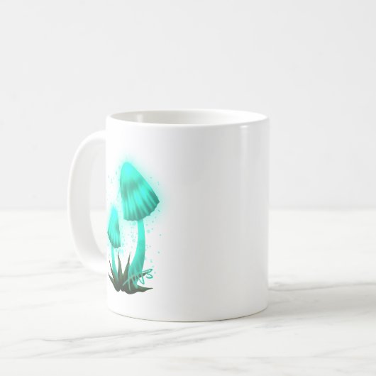 Psychedelisch Pixie Cap Glows Cyan Mushroom Kaffeetasse (Vorderseite Links)