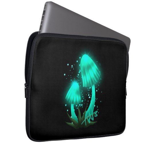 Psychedelisch Pixie Cap Glows Cyan Mushroom Laptopschutzhülle (Vorne Rechts)
