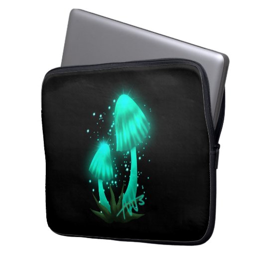 Psychedelisch Pixie Cap Glows Cyan Mushroom Laptopschutzhülle (Vorderseite Links)
