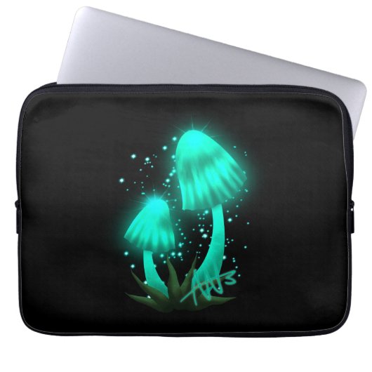 Psychedelisch Pixie Cap Glows Cyan Mushroom Laptopschutzhülle (Vorderseite)