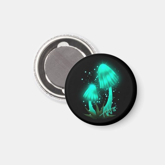 Psychedelisch Pixie Cap Glows Cyan Mushroom Magnet (Vorderseite/Rückseite)