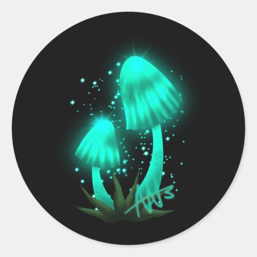 Psychedelisch Pixie Cap Glows Cyan Mushroom Runder Aufkleber (Vorderseite)