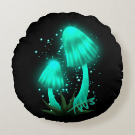 Psychedelisch Pixie Cap Glows Cyan Mushroom Rundes Kissen