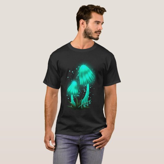 Psychedelisch Pixie Cap Glows Cyan Mushroom T-Shirt (Vorne ganz)