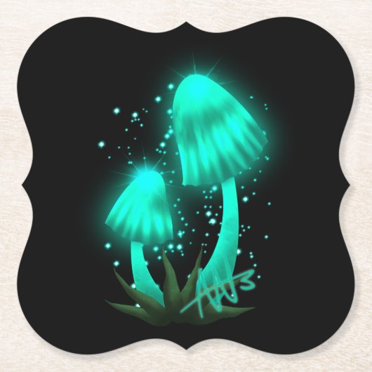 Psychedelisch Pixie Cap Glows Cyan Mushroom Untersetzer (Vorderseite)