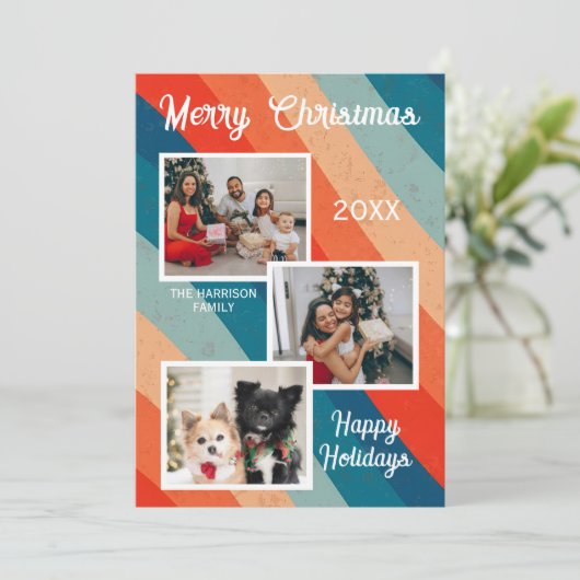 Psychedelisch Retro Groovy Wave Fotos Weihnachten (Stehend Vorderseite)