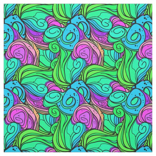 Psychedelisch Retro Muster Blau Grün Aquamarin Lil Stoff (Muster)