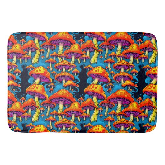 Psychedelisch Retro Trippy Mushrooms Badematte (Vorderseite)