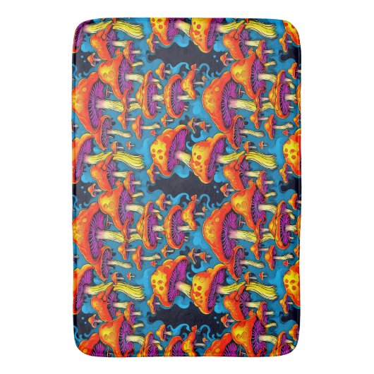 Psychedelisch Retro Trippy Mushrooms Badematte (Vorderseite Vertikal)