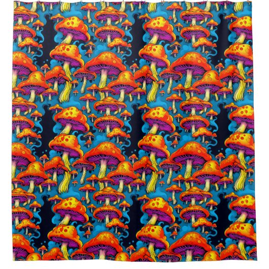 Psychedelisch Retro Trippy Mushrooms Duschvorhang (Vorderseite)