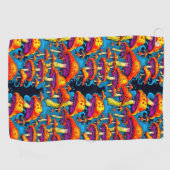 Psychedelisch Retro Trippy Mushrooms Golfhandtuch (Horizontal)