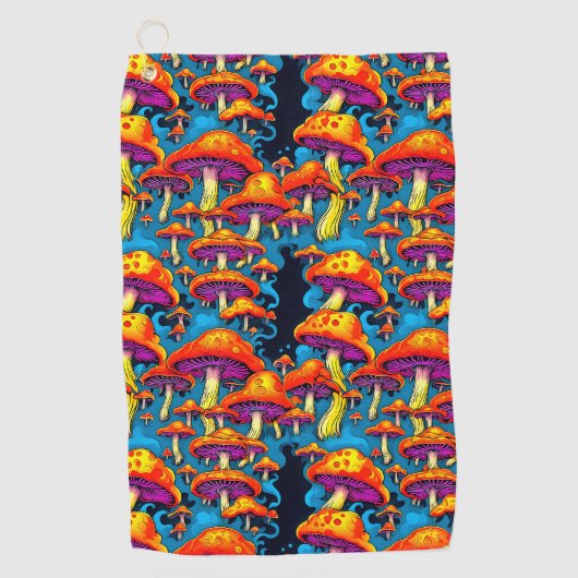 Psychedelisch Retro Trippy Mushrooms Golfhandtuch (Vorderseite)